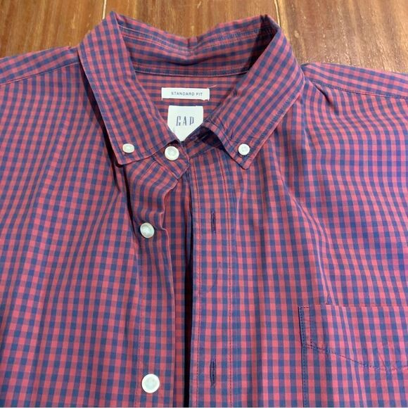 Gap Men’s Button Down Red Blue Checked Shirt XL - Picture 3 of 6